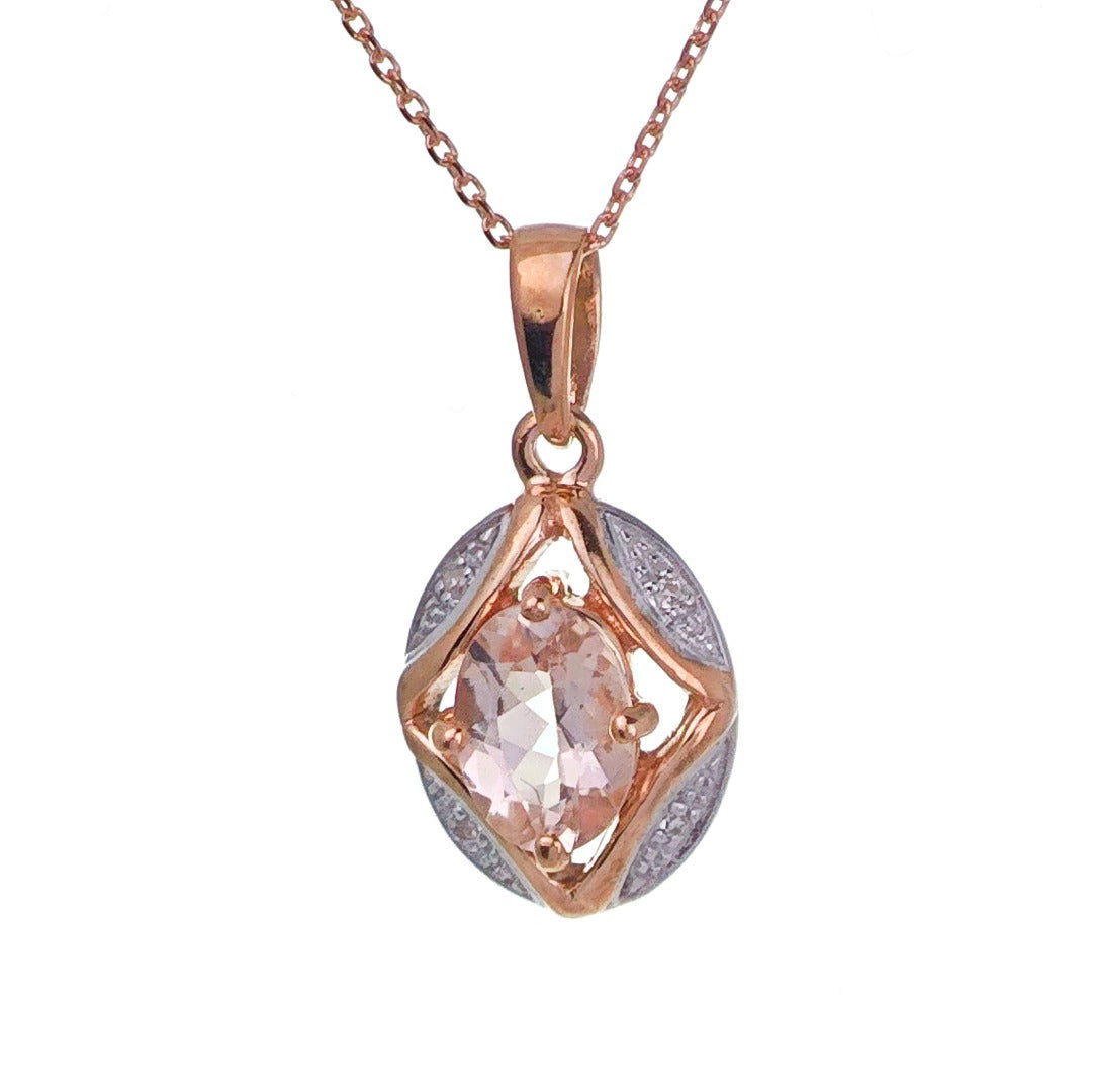 9ct Morganite Necklace Rose Gold 0.66ct Pink Oval Natural Gemstone