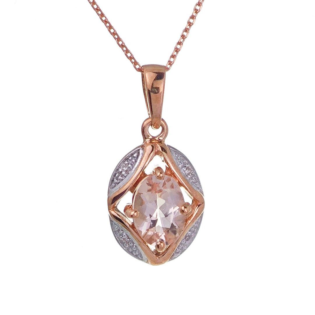 9ct Morganite Necklace Rose Gold 0.66ct Pink Oval Natural Gemstone