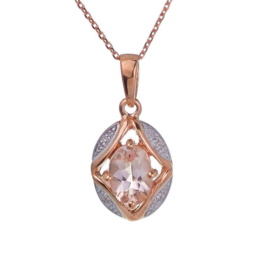 9ct Morganite Necklace Rose Gold 0.66ct Pink Oval Natural Gemstone