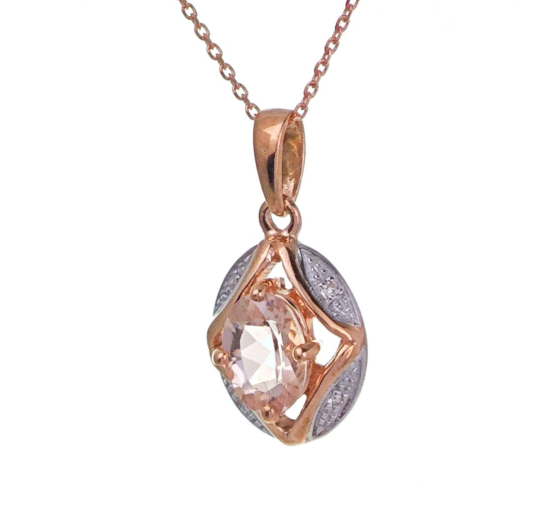 9ct Morganite Necklace Rose Gold 0.66ct Pink Oval Natural Gemstone