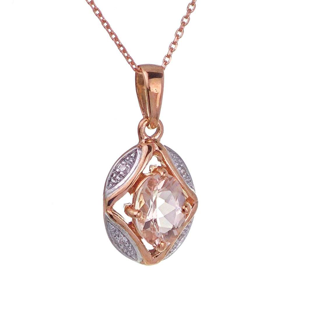 9ct Morganite Necklace Rose Gold 0.66ct Pink Oval Natural Gemstone