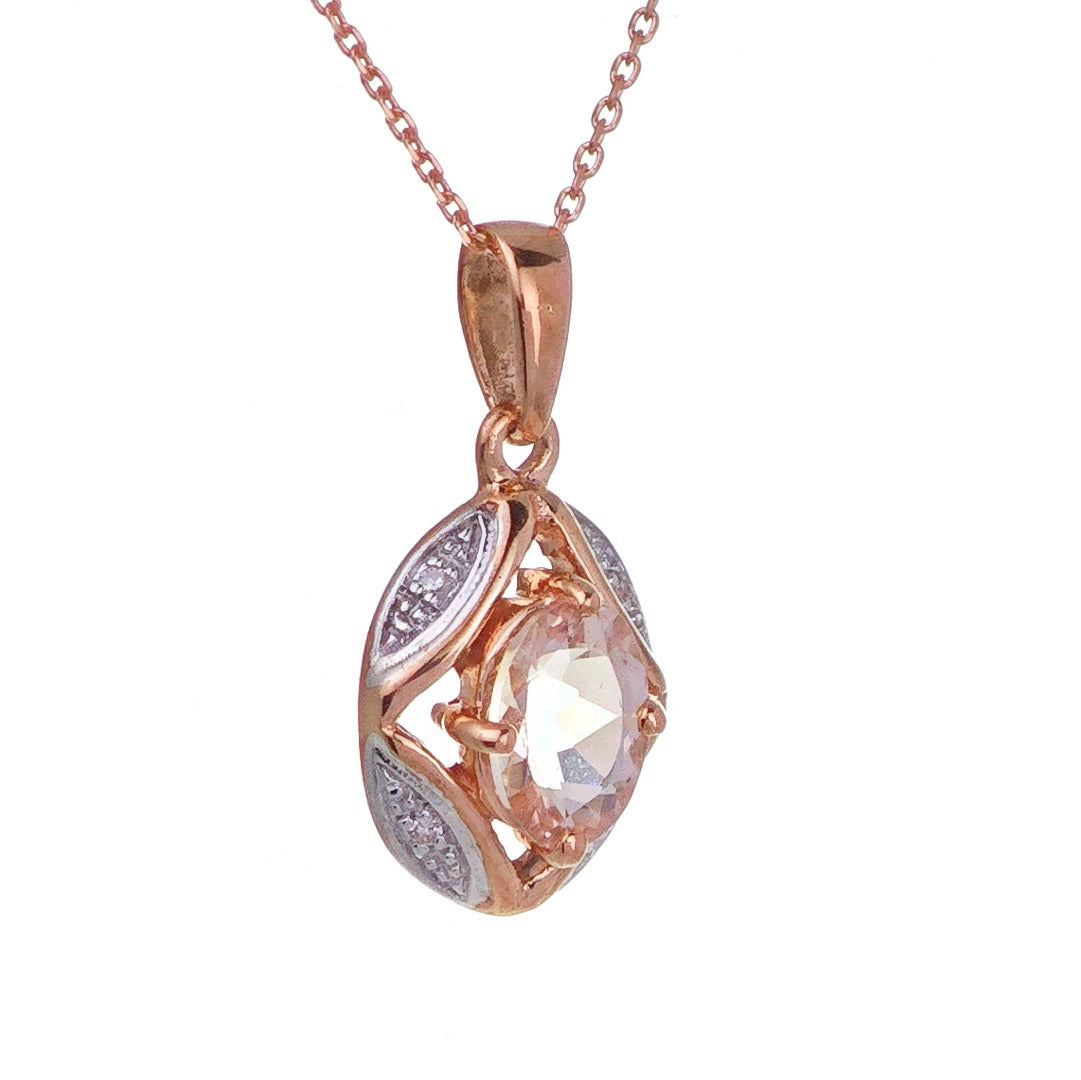 9ct Morganite Necklace Rose Gold 0.66ct Pink Oval Natural Gemstone