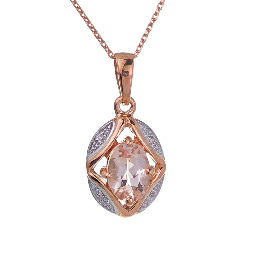 9ct Morganite Necklace Rose Gold 0.66ct Pink Oval Natural Gemstone