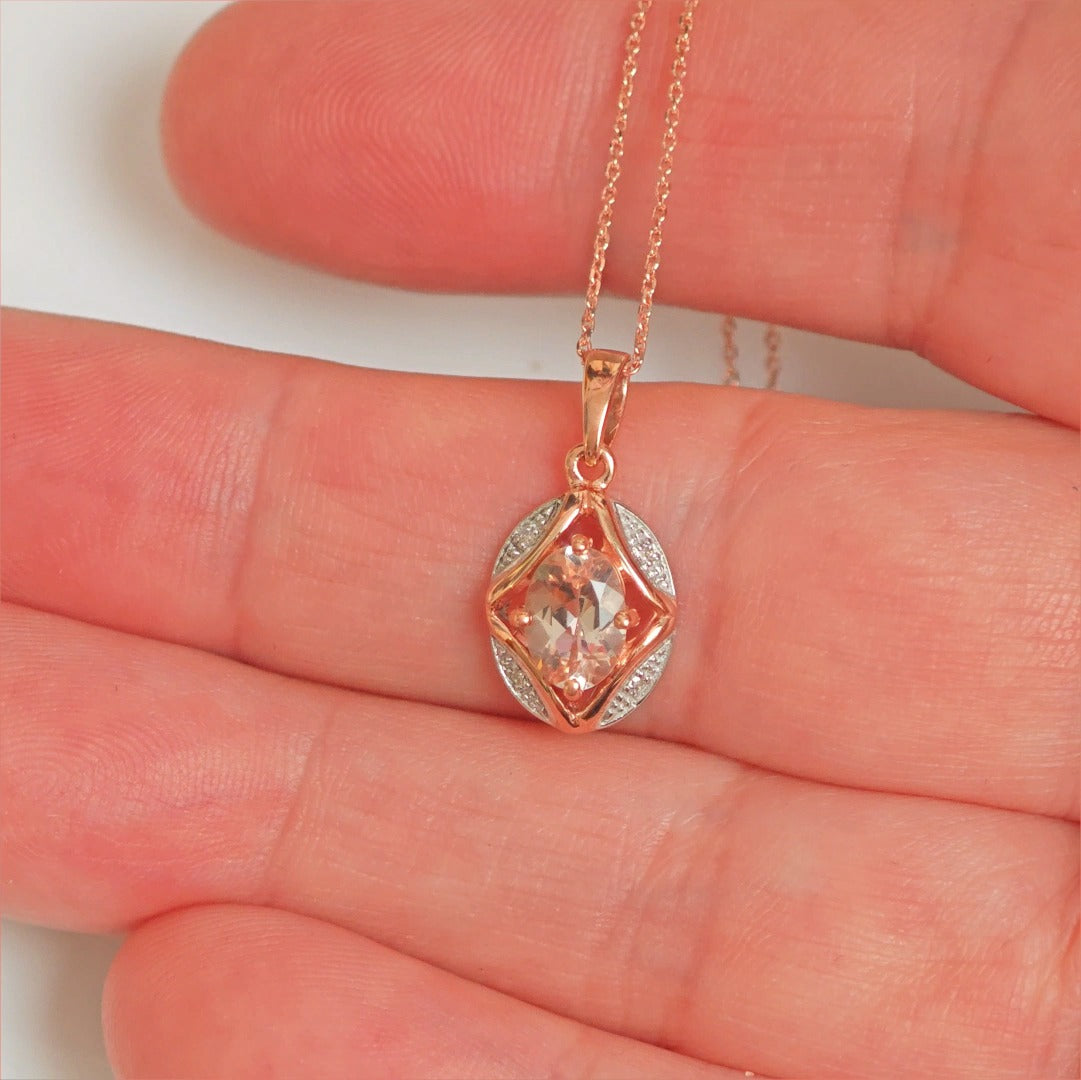 9ct Morganite Necklace Rose Gold 0.66ct Pink Oval Natural Gemstone