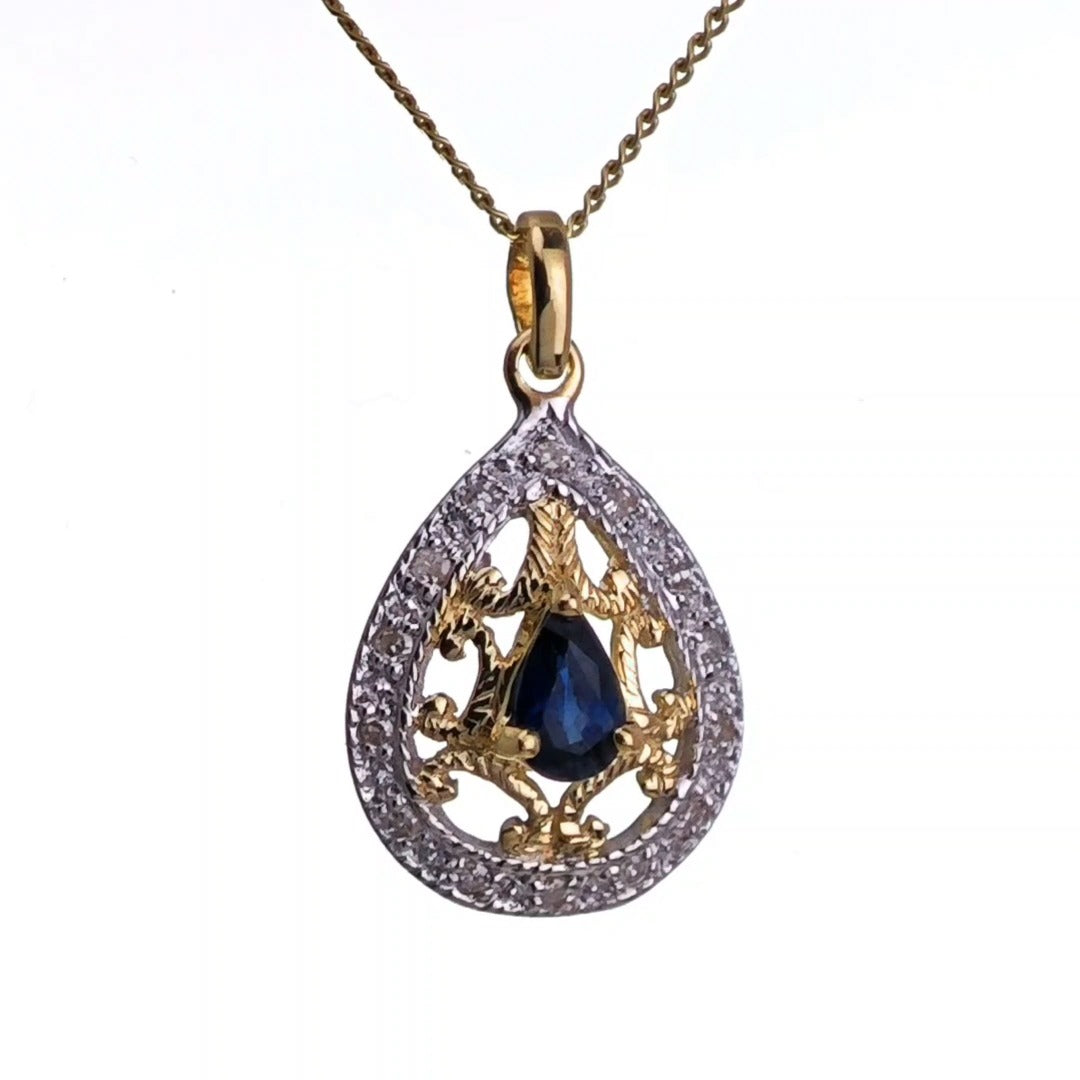 9ct Sapphire Necklace Yellow Gold 0.24ct Blue Pear Natural Gemstone