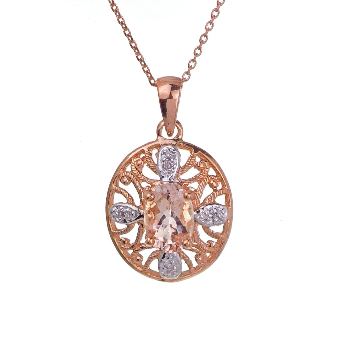 9ct Morganite Necklace Rose Gold 0.65ct Pink Oval Natural Gemstone