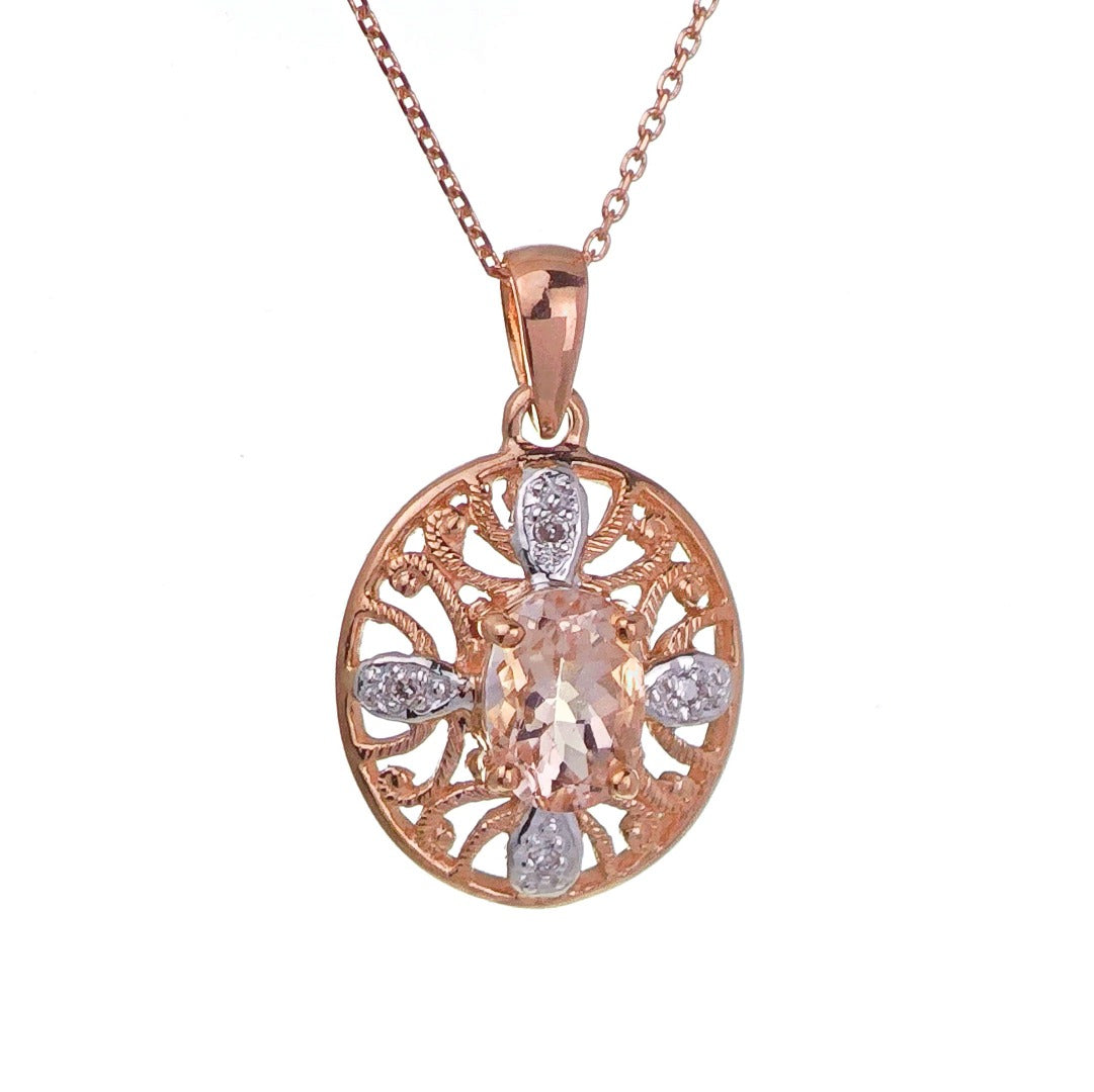 9ct Morganite Necklace Rose Gold 0.65ct Pink Oval Natural Gemstone