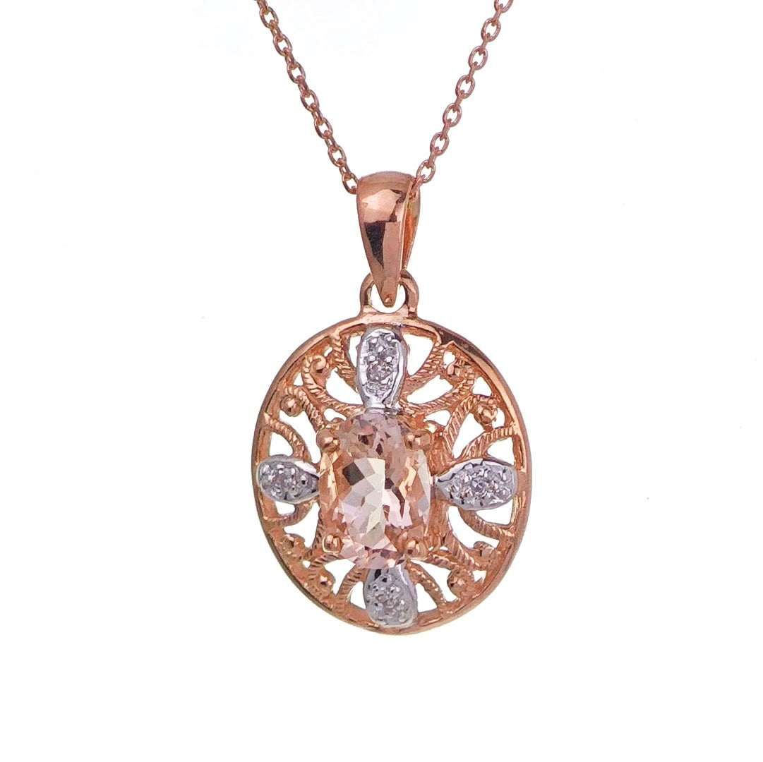 9ct Morganite Necklace Rose Gold 0.65ct Pink Oval Natural Gemstone