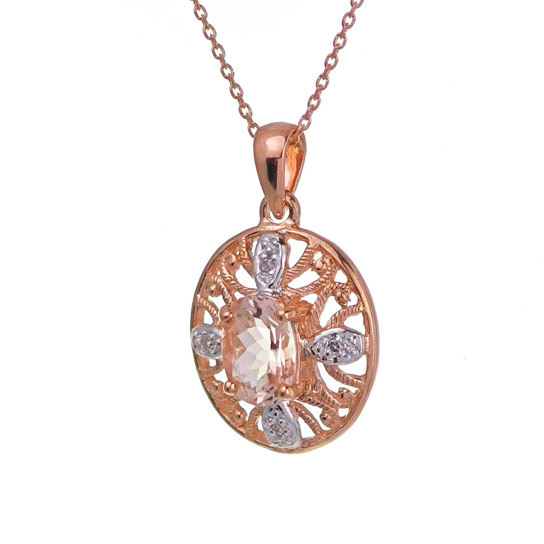 9ct Morganite Necklace Rose Gold 0.65ct Pink Oval Natural Gemstone