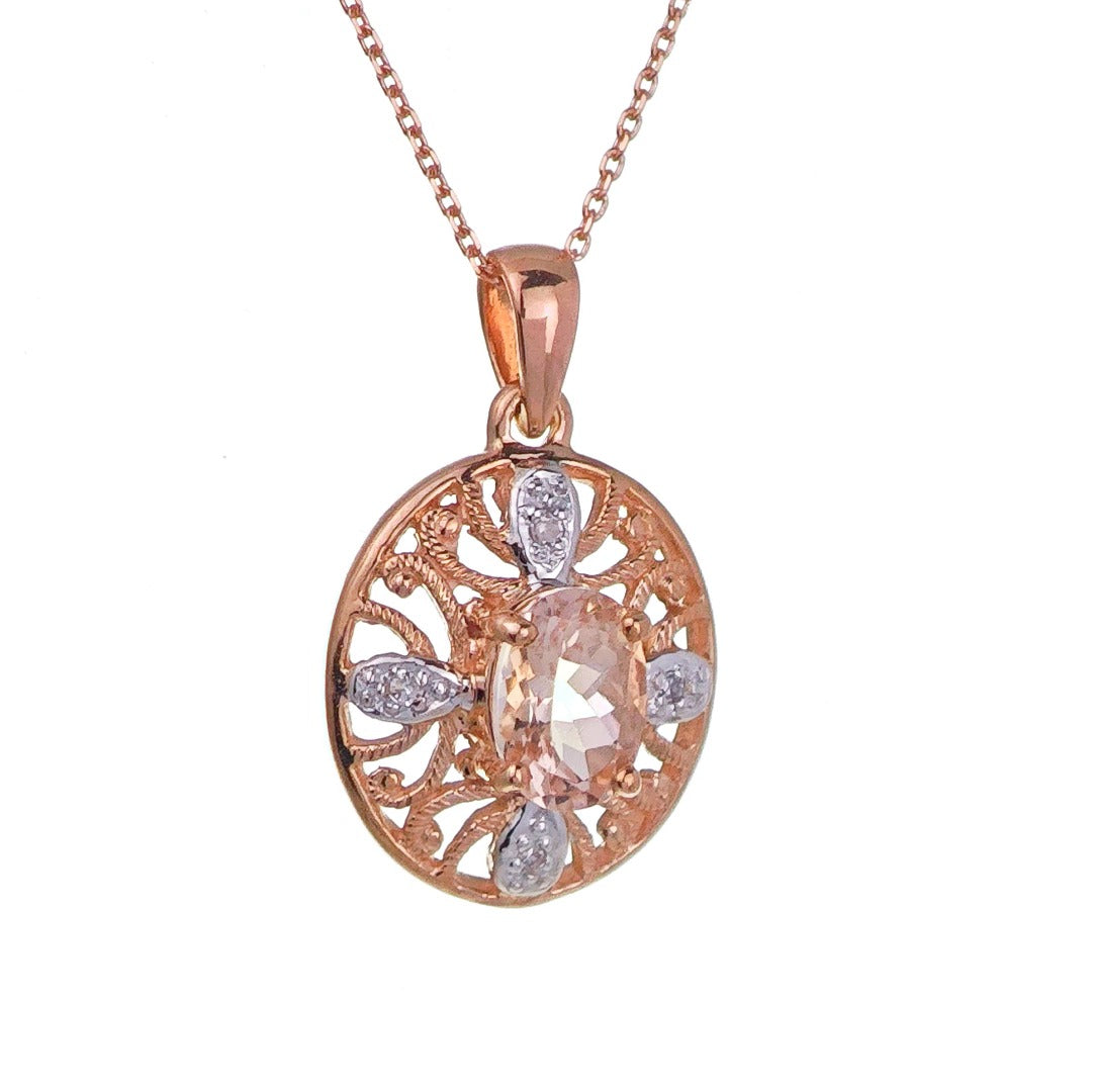 9ct Morganite Necklace Rose Gold 0.65ct Pink Oval Natural Gemstone