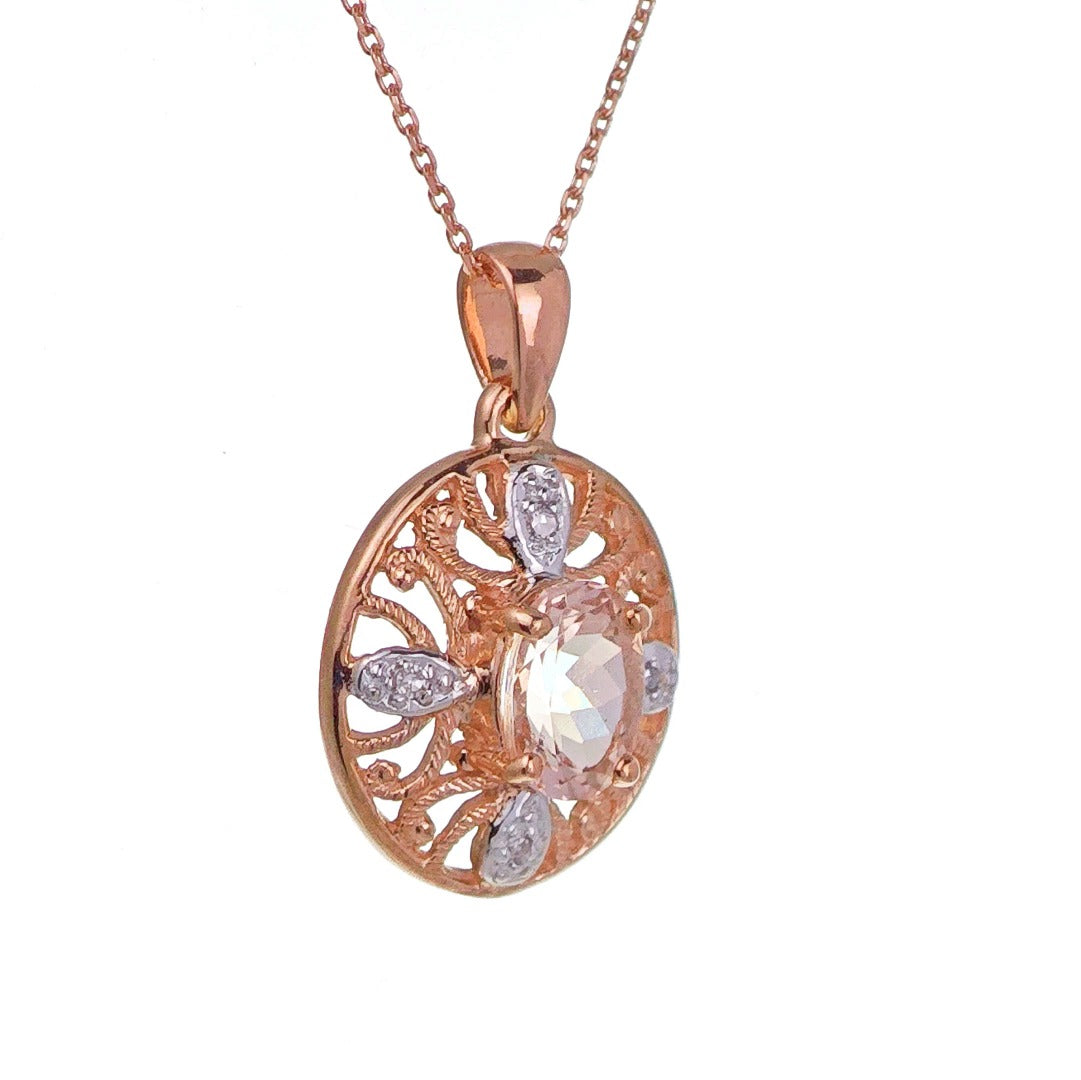 9ct Morganite Necklace Rose Gold 0.65ct Pink Oval Natural Gemstone