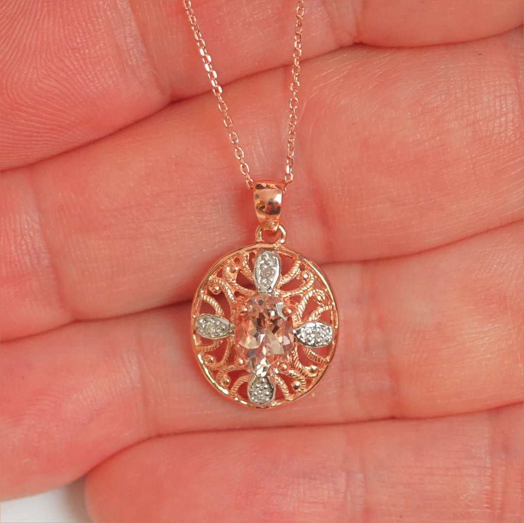 9ct Morganite Necklace Rose Gold 0.65ct Pink Oval Natural Gemstone