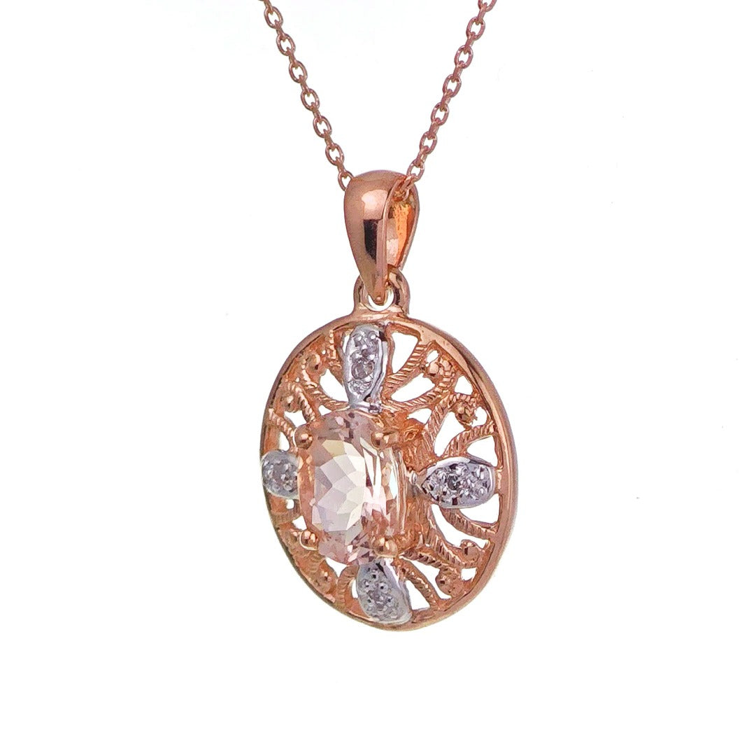 9ct Morganite Necklace Rose Gold 0.65ct Pink Oval Natural Gemstone