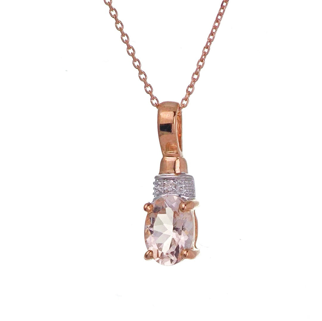 9ct Morganite Necklace Rose Gold 0.65ct Pink Oval Natural Gemstone