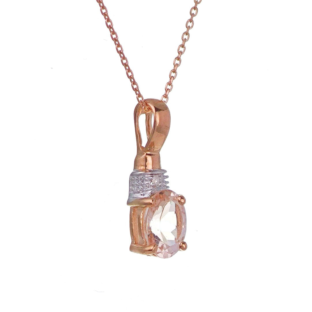 9ct Morganite Necklace Rose Gold 0.65ct Pink Oval Natural Gemstone