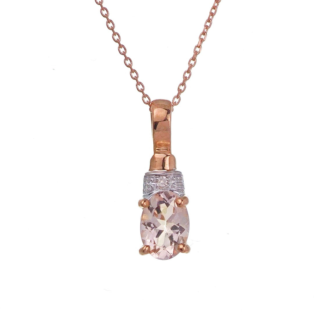 9ct Morganite Necklace Rose Gold 0.65ct Pink Oval Natural Gemstone