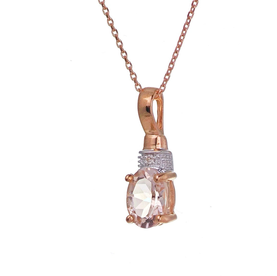 9ct Morganite Necklace Rose Gold 0.65ct Pink Oval Natural Gemstone