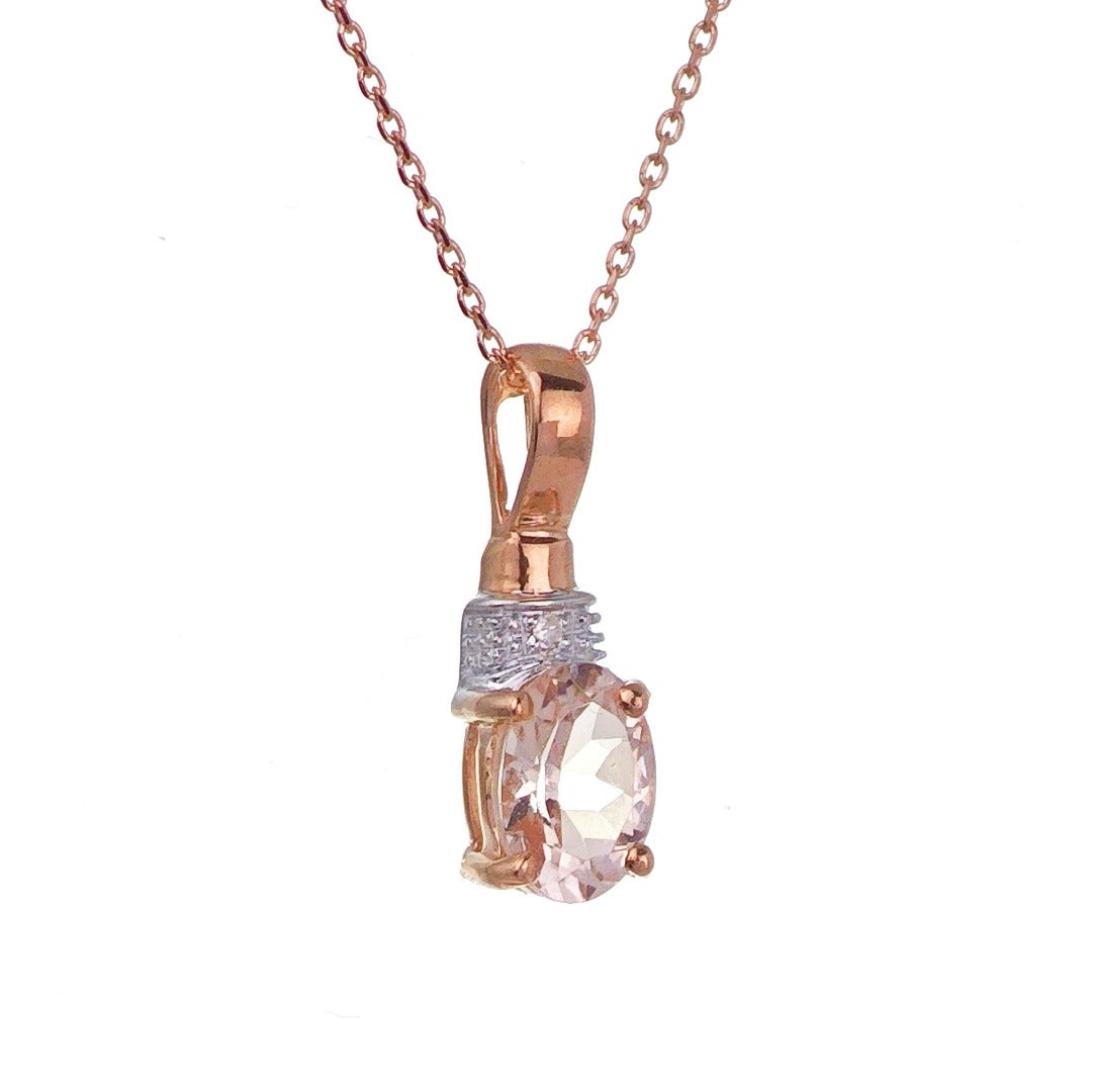 9ct Morganite Necklace Rose Gold 0.65ct Pink Oval Natural Gemstone