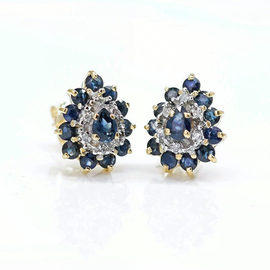 9ct Sapphire Diamond Earrings Gold Studs Natural Gemstones1.05ct