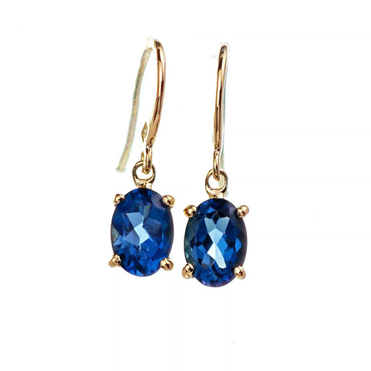 9ct Topaz Dangle Earrings Gold Treated London Blue Natural Gemstones1.82ct