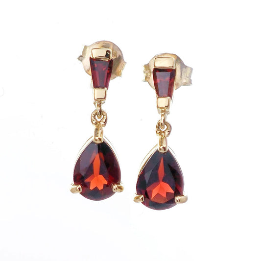 9ct Garnet Earrings Gold Studs Natural Red Gemstones 1.54ct Boxed Gift