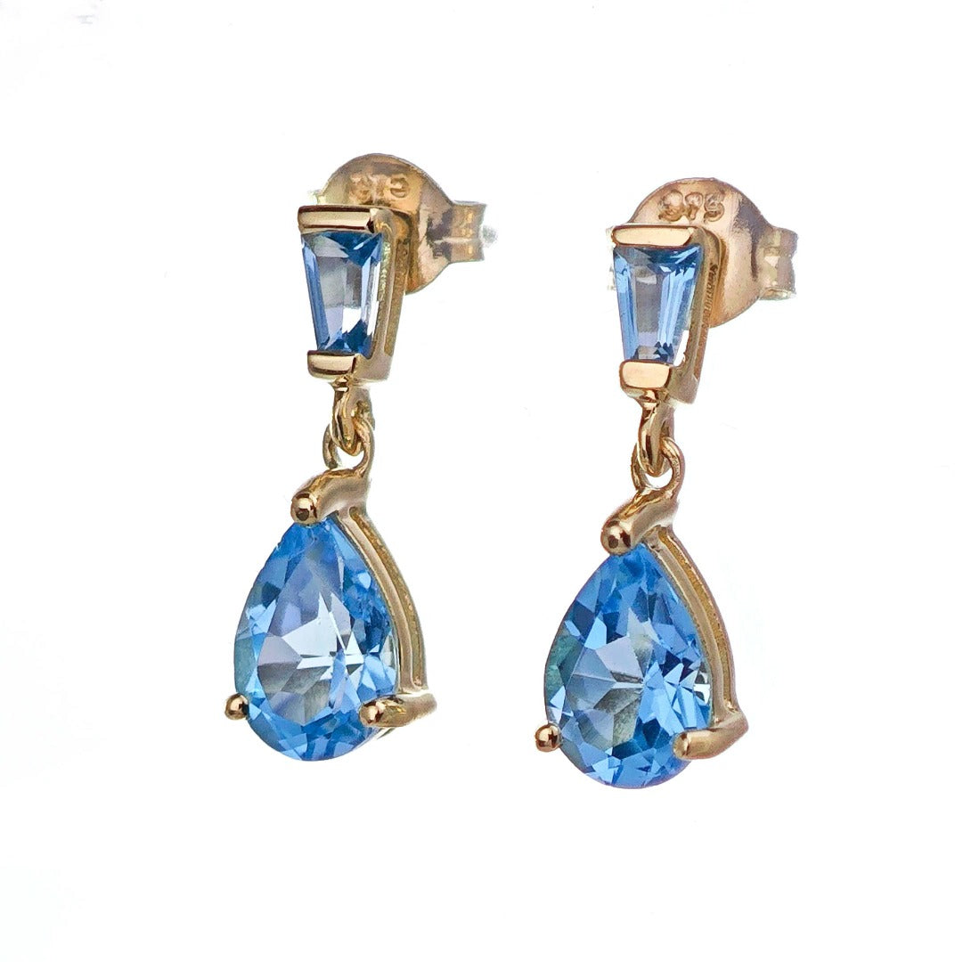 9ct Topaz Earrings Gold Studs Natural Light Swiss Blue Treated Gemstones1.74ct