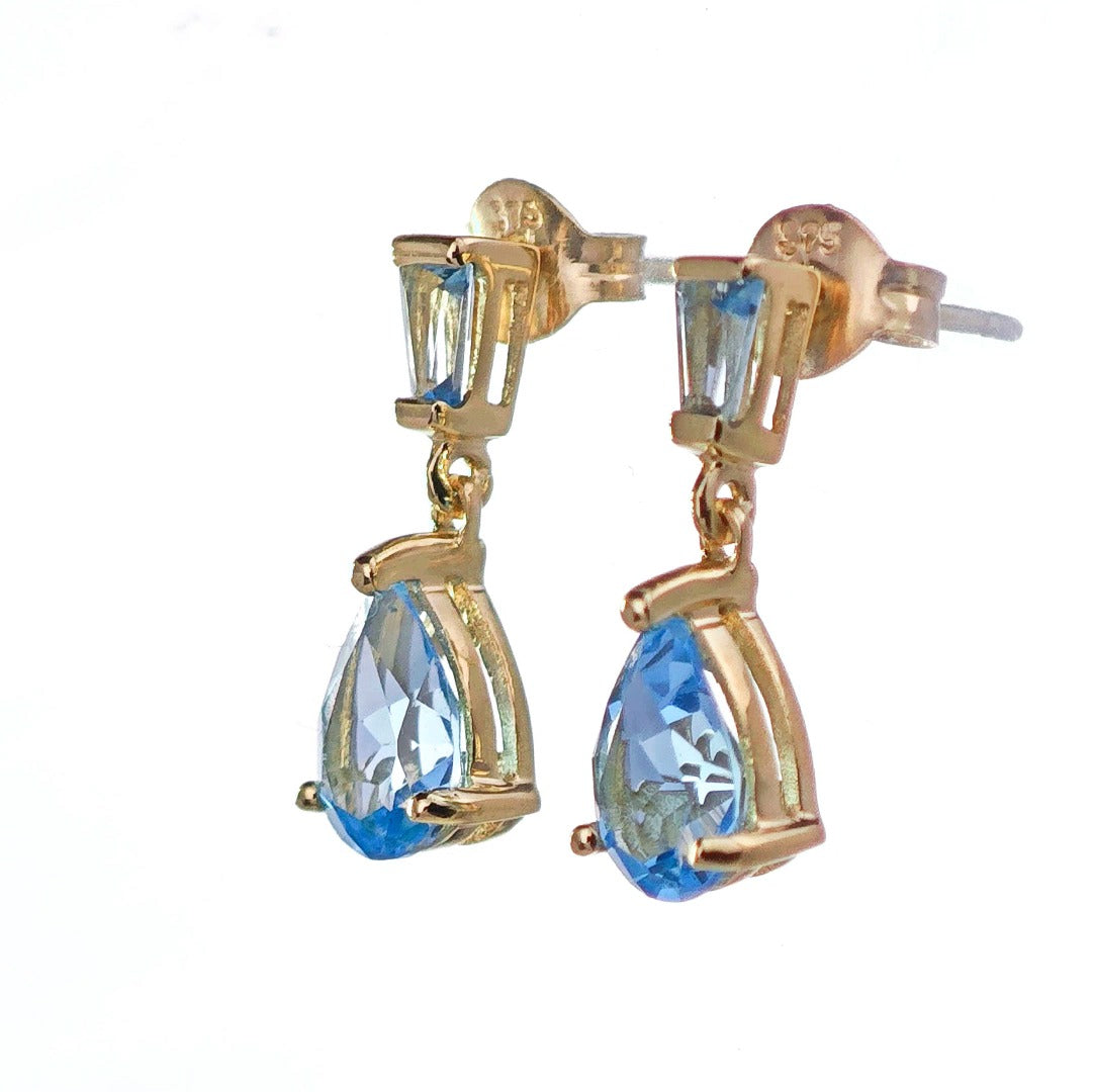 9ct Topaz Earrings Gold Studs Natural Light Swiss Blue Treated Gemstones1.74ct