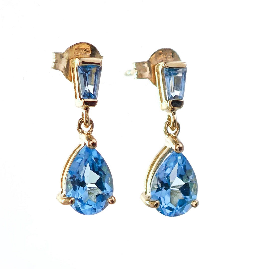 9ct Topaz Earrings Gold Studs Natural Light Swiss Blue Treated Gemstones1.74ct