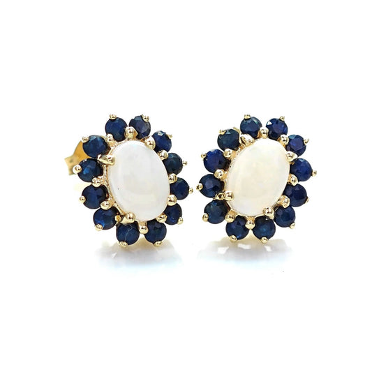 9ct Opal Sapphire Earrings Gold Studs Natural White Gemstones 1.92ct