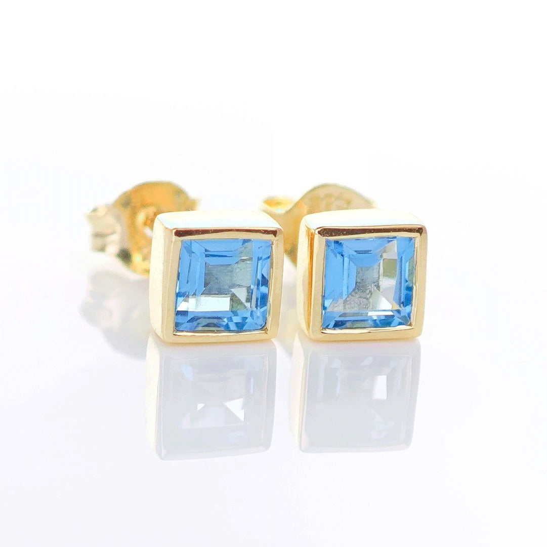 9ct Topaz Earrings Gold Studs Natural Light Swiss Blue Treated Gemstones 0.76ct