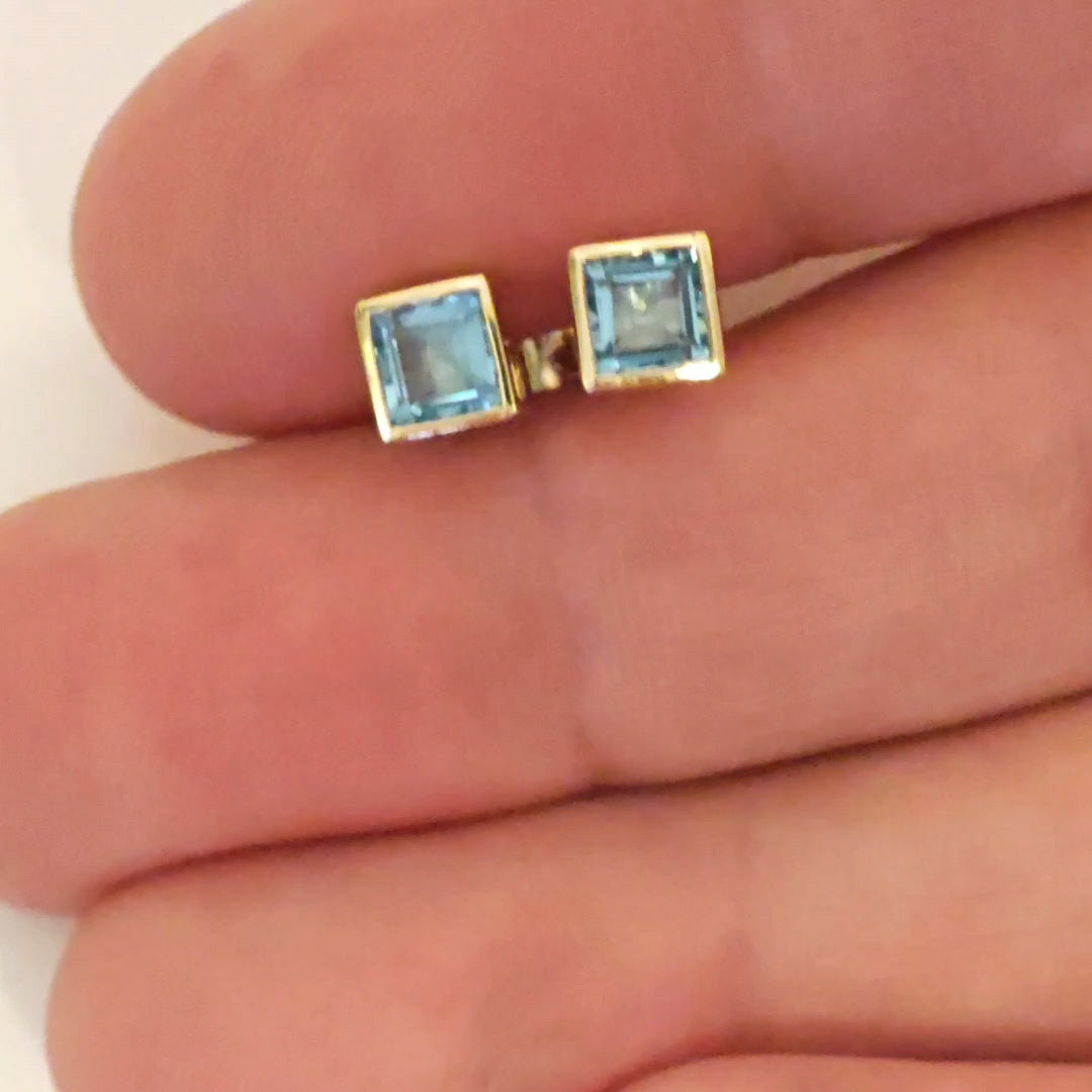 9ct Topaz Earrings Gold Studs Natural Light Swiss Blue Treated Gemstones 0.76ct