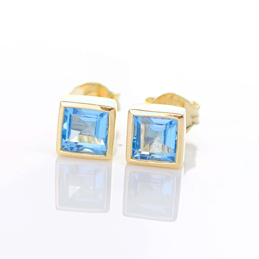 9ct Topaz Earrings Gold Studs Natural Light Swiss Blue Treated Gemstones 0.76ct