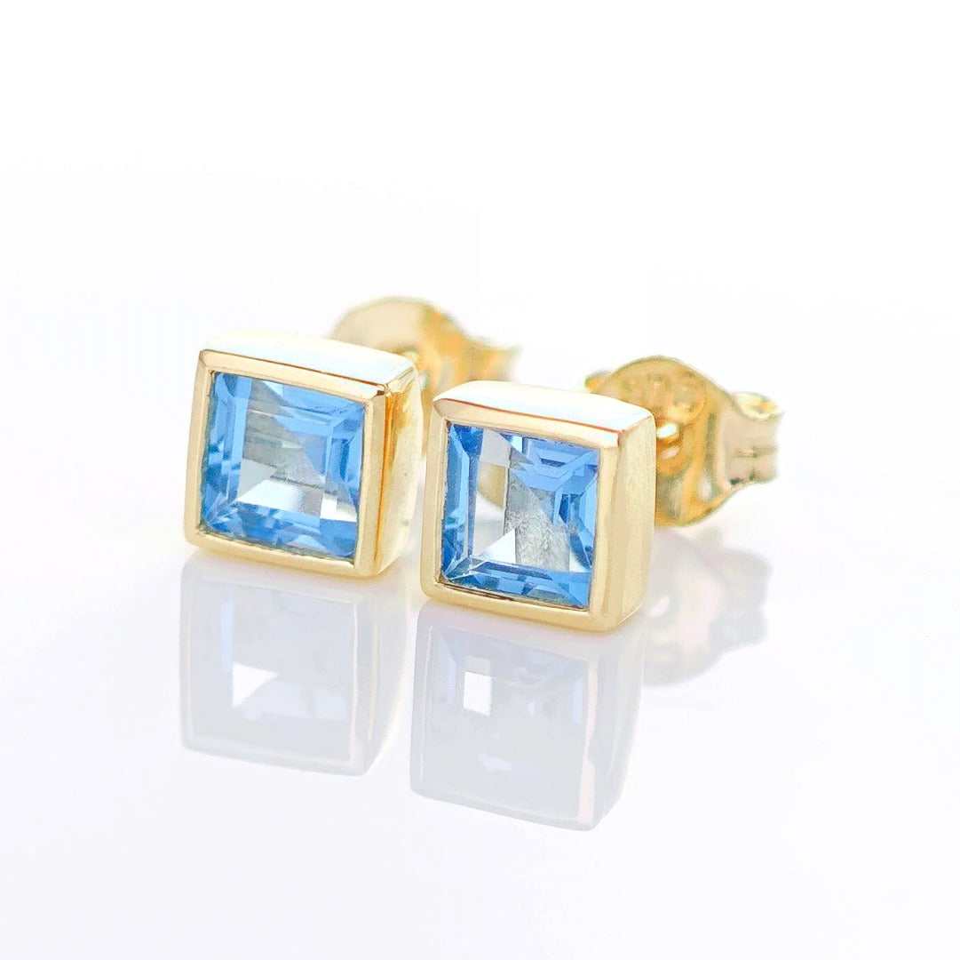 9ct Topaz Earrings Gold Studs Natural Light Swiss Blue Treated Gemstones 0.76ct