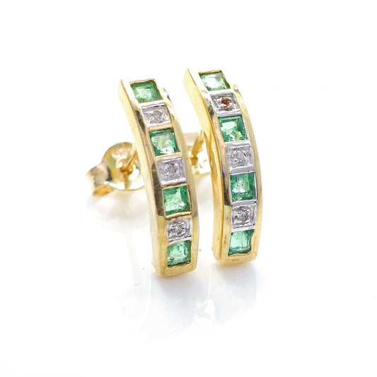 9ct Emerald Diamond Earrings Gold Studs Natural Green Gemstones 0.44ct