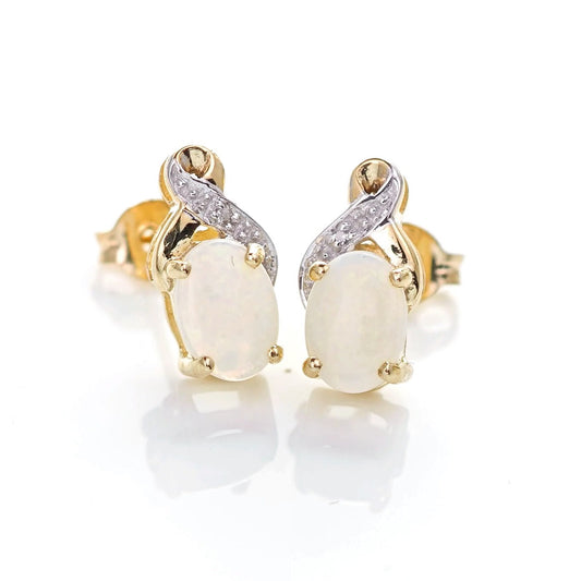 9ct Opal Diamond Earrings Gold Studs Natural White Gemstones 0.88ct