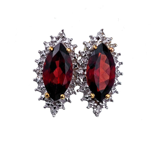 9ct Garnet Diamond Earrings Diamond Gold Studs Natural Gemstones 5.8ct