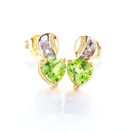 9ct Peridot  Diamond Earrings Gold Studs Natural Green Gemstones 1ct