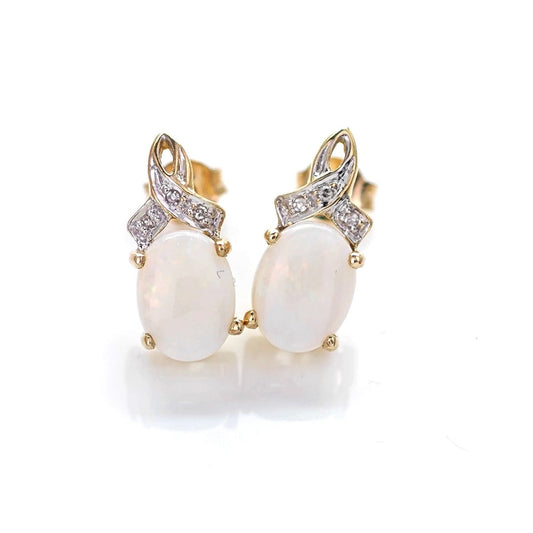 9ct Opal Diamond Earrings Gold Studs Natural White Gemstones1.38ct Boxed Gift