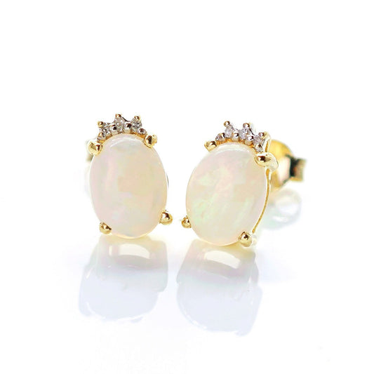 9ct Opal Diamond Earrings Gold Studs Natural white Gemstones 1.29ct Boxed Gift