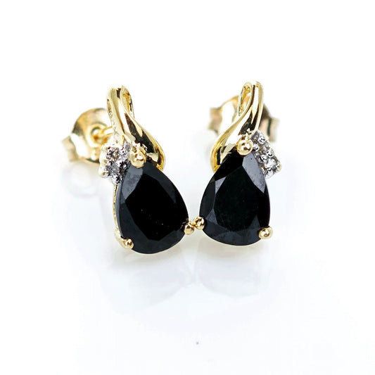 9ct Black Onyx Diamond Earrings Gold Studs Natural Gemstones 1.5ct