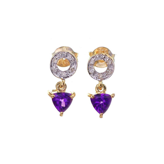 9ct Amethyst Diamond Earrings Gold Studs Natural Gemstones 0.88ct