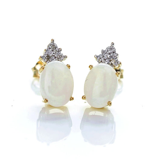 9ct Opal Diamond Earrings Gold Studs Natural White Gemstones 1.38ct Boxed Gift