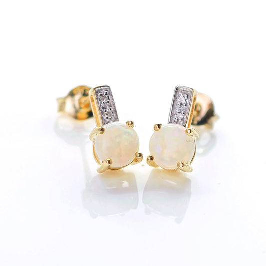 9ct Opal Diamond Earrings Gold Studs Natural Gemstones 1.23ct