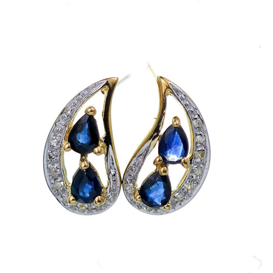 9ct Sapphire Diamond Earrings Gold Studs Natural Gemstones 0.87ct