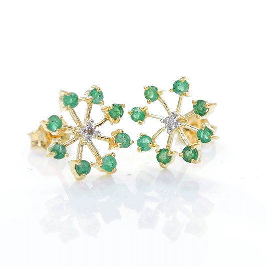 9ct Emerald Diamond Earrings Gold Studs Natural Green Gemstones 0.56ct Boxed Gift