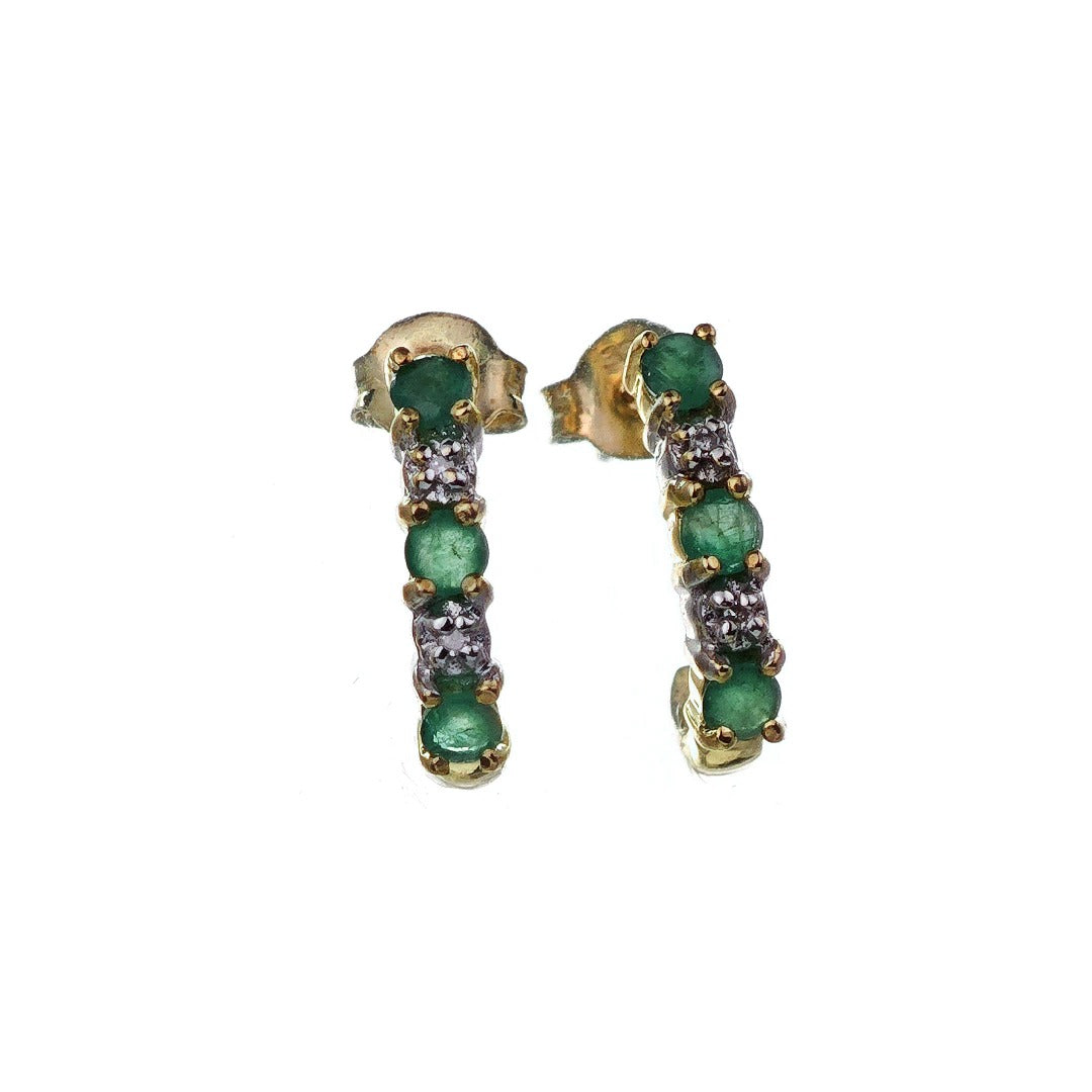 9ct Emerald  Diamond Earrings Gold Loop Studs Natural Green Gemstones 0.42ct