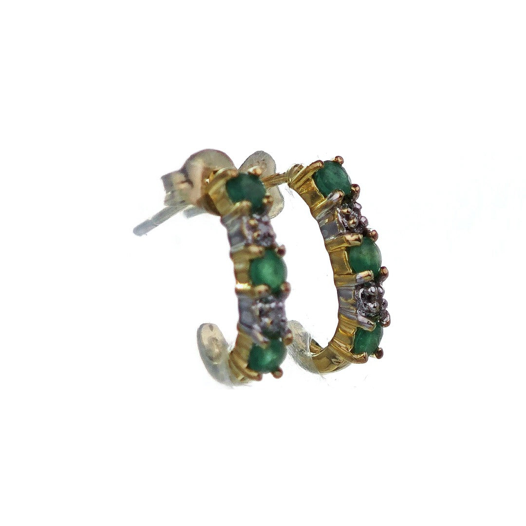 9ct Emerald  Diamond Earrings Gold Loop Studs Natural Green Gemstones 0.42ct