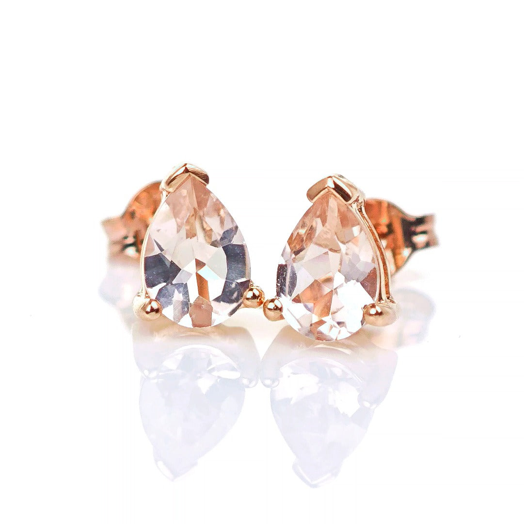 9ct Morganite Earrings Rose Gold Studs Natural Gemstones 1.27ct