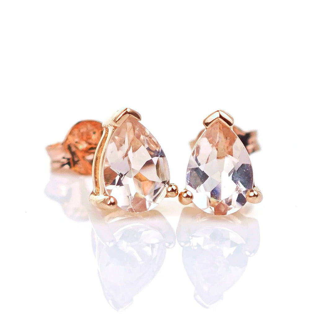 9ct Morganite Earrings Rose Gold Studs Natural Gemstones 1.27ct