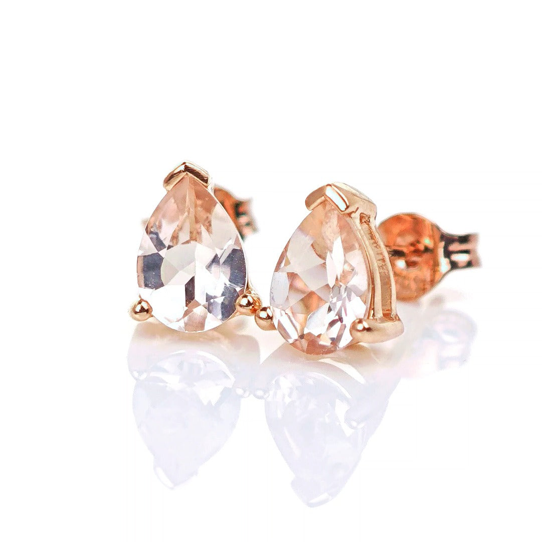 9ct Morganite Earrings Rose Gold Studs Natural Gemstones 1.27ct